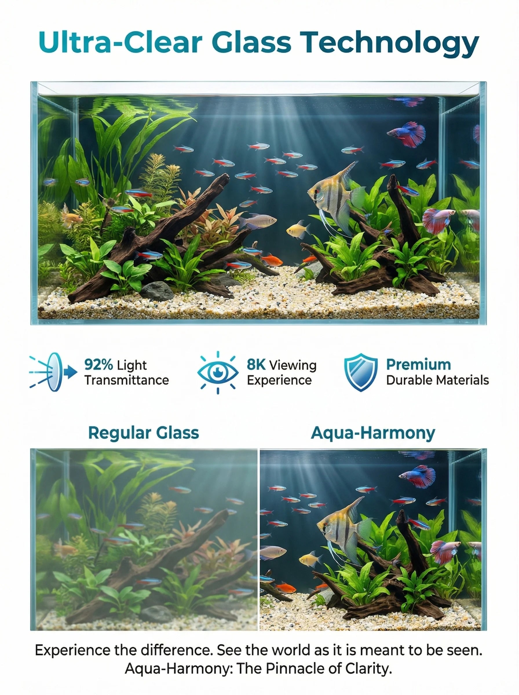 Large Aquarium With Lid, Spill-Proof, For Fish, Turtle, Aquatic Plants