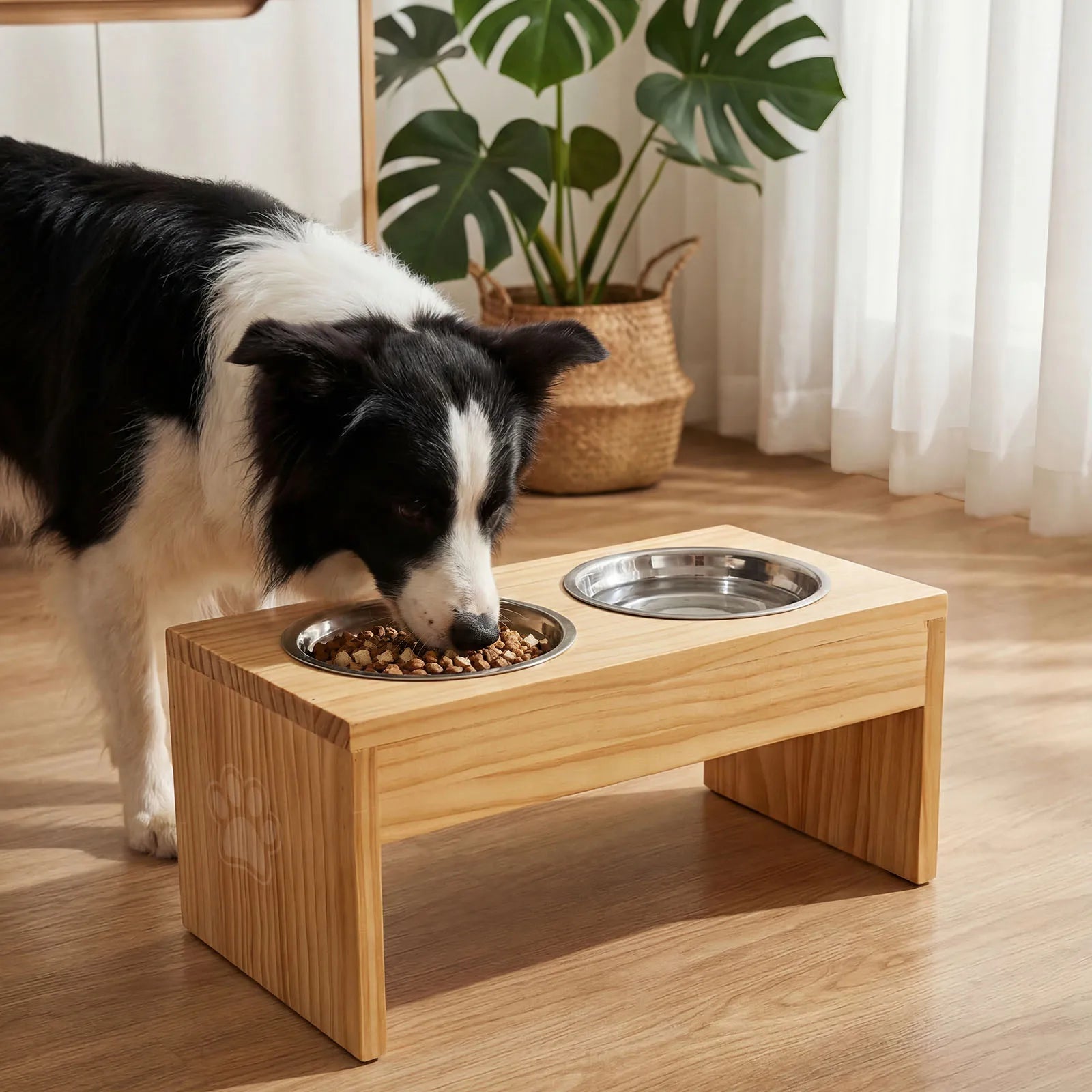 Double Bowls, Raised, For Medium-Large Dogs, Stainless Steel