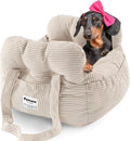 Dog Car Seat for Small Dogs, Portable Puppy Car Seat of Easy Installation, Fashionable Pet Carrier Bag with Large Pockets, Machine Washable Dog Booster Seat (Striped Khaki)
