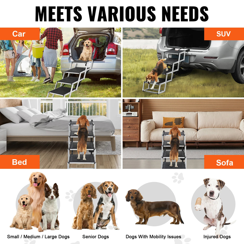 Dog Stair for Vehicles, Wide, Folding, Aluminum