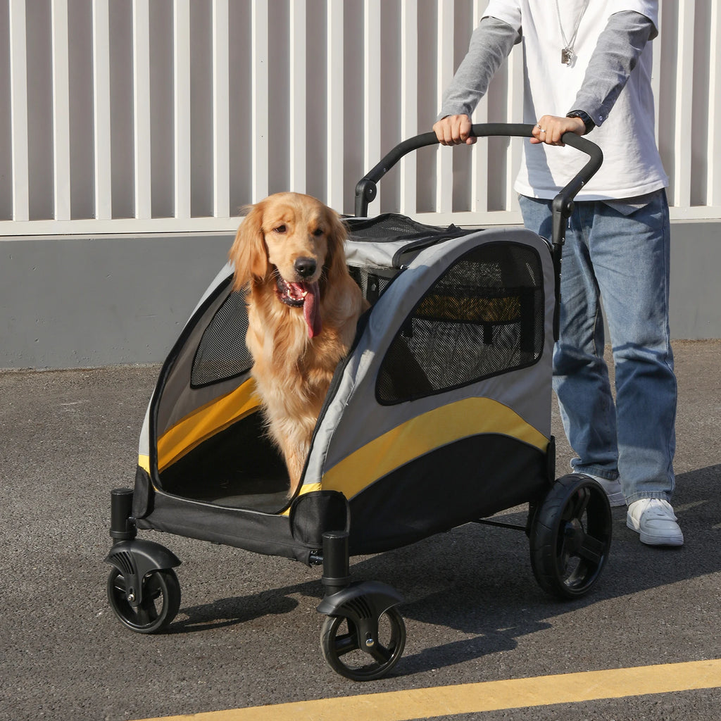 Portable Pet Stroller, 4 Wheels, Foldable, Breathable Carrier