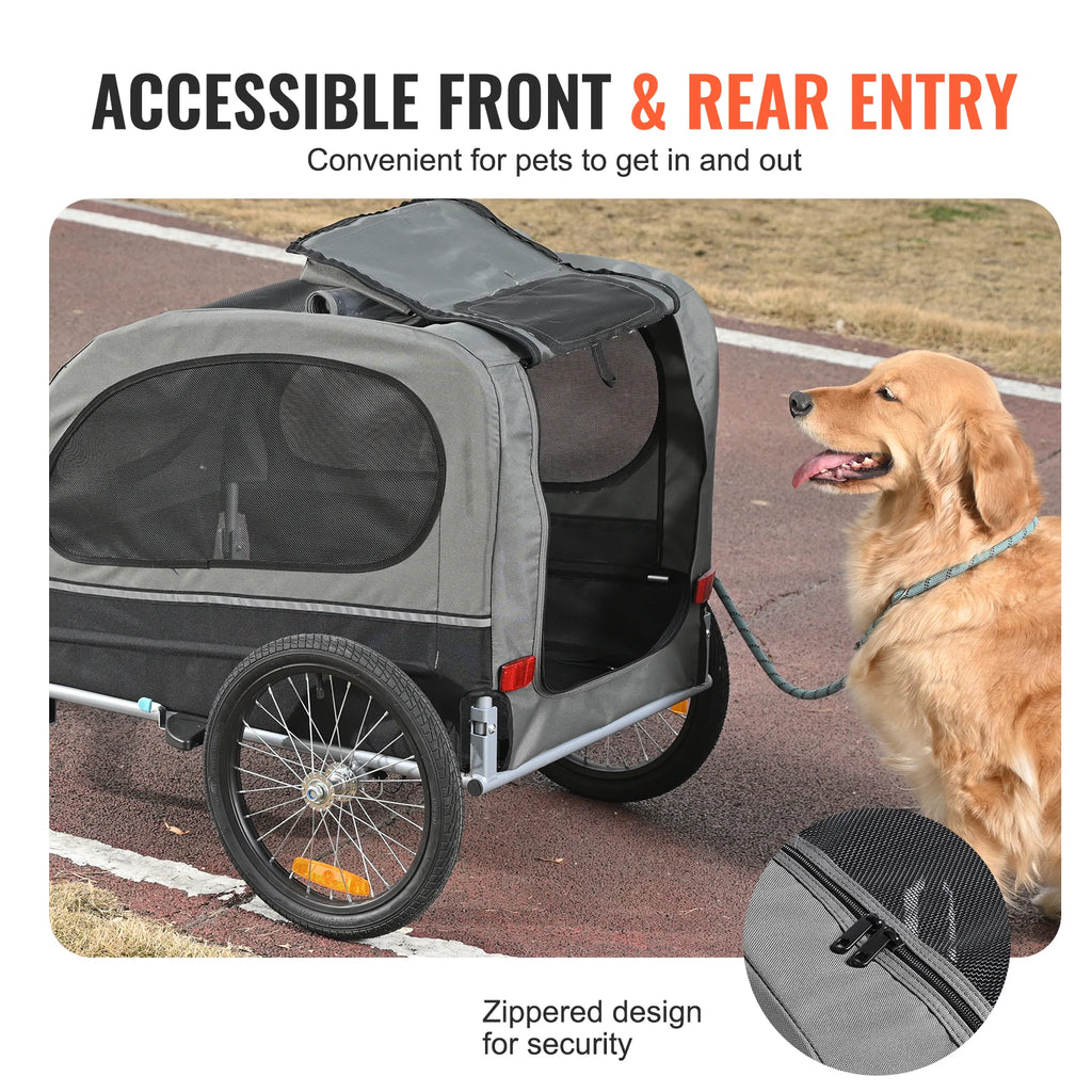 Pet Bike Trailer With Wheels, Coupler, Reflectors Flag, Collapsible