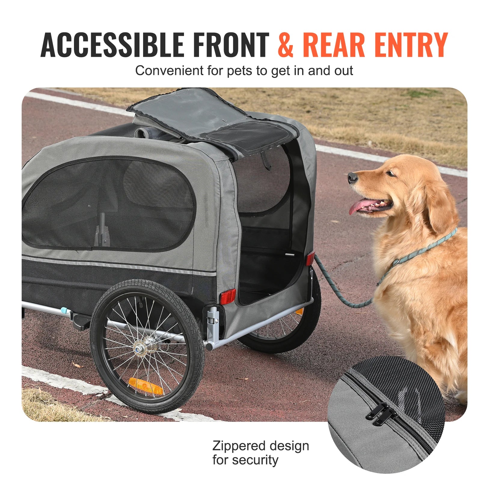 Pet Bike Trailer With Wheels, Coupler, Reflectors Flag, Collapsible