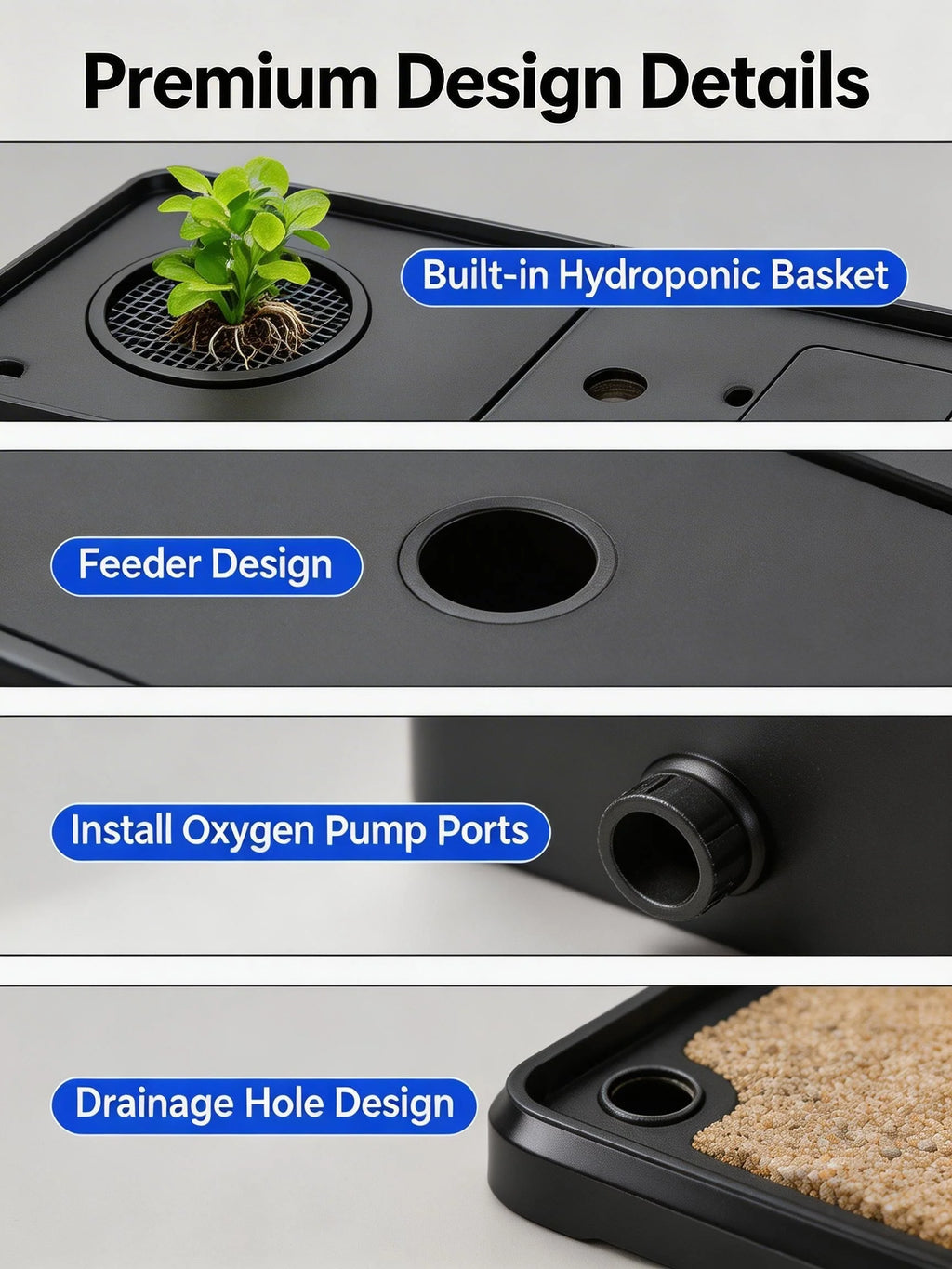Large Aquarium With Lid, Spill-Proof, For Fish, Turtle, Aquatic Plants