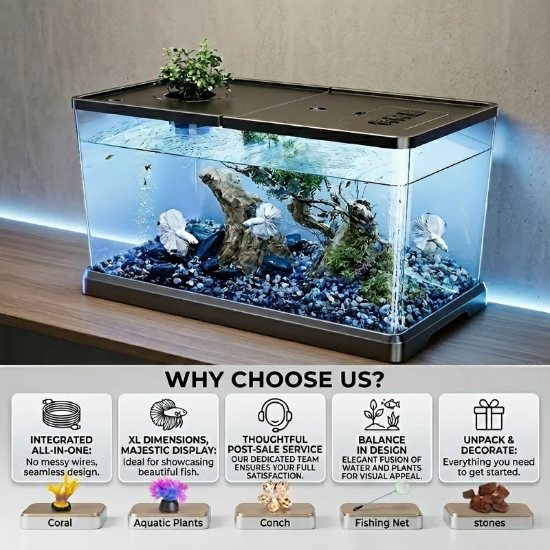 Large Aquarium With Lid, Spill-Proof, For Fish, Turtle, Aquatic Plants
