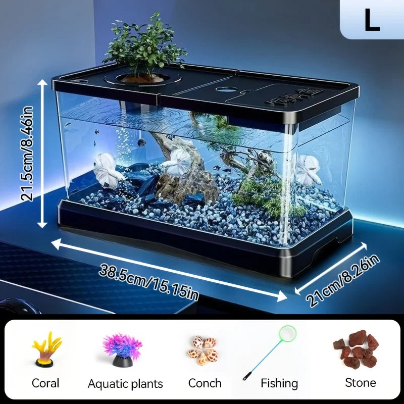 Large Aquarium With Lid, Spill-Proof, For Fish, Turtle, Aquatic Plants