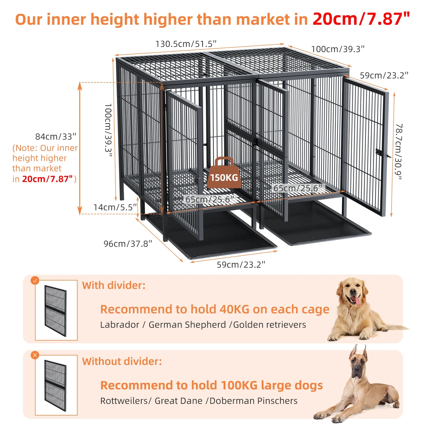 Heavy Duty Dog Crate: 52 Inch, Removable Divider
