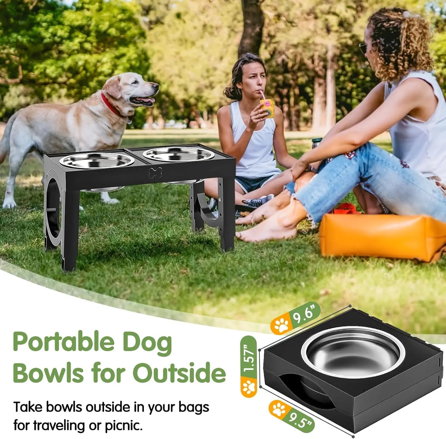 Elevated Dog Bowls Large Breed Raised Dogs Bowl Stand Large/Medium Sized Dog Stainless Steel Food Water Bowl Stands 5 Heights Ad