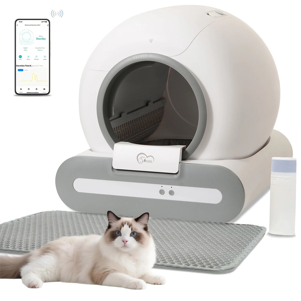 65L Self-Cleaning Litter Box, App Control, With Mat And Trash Bags