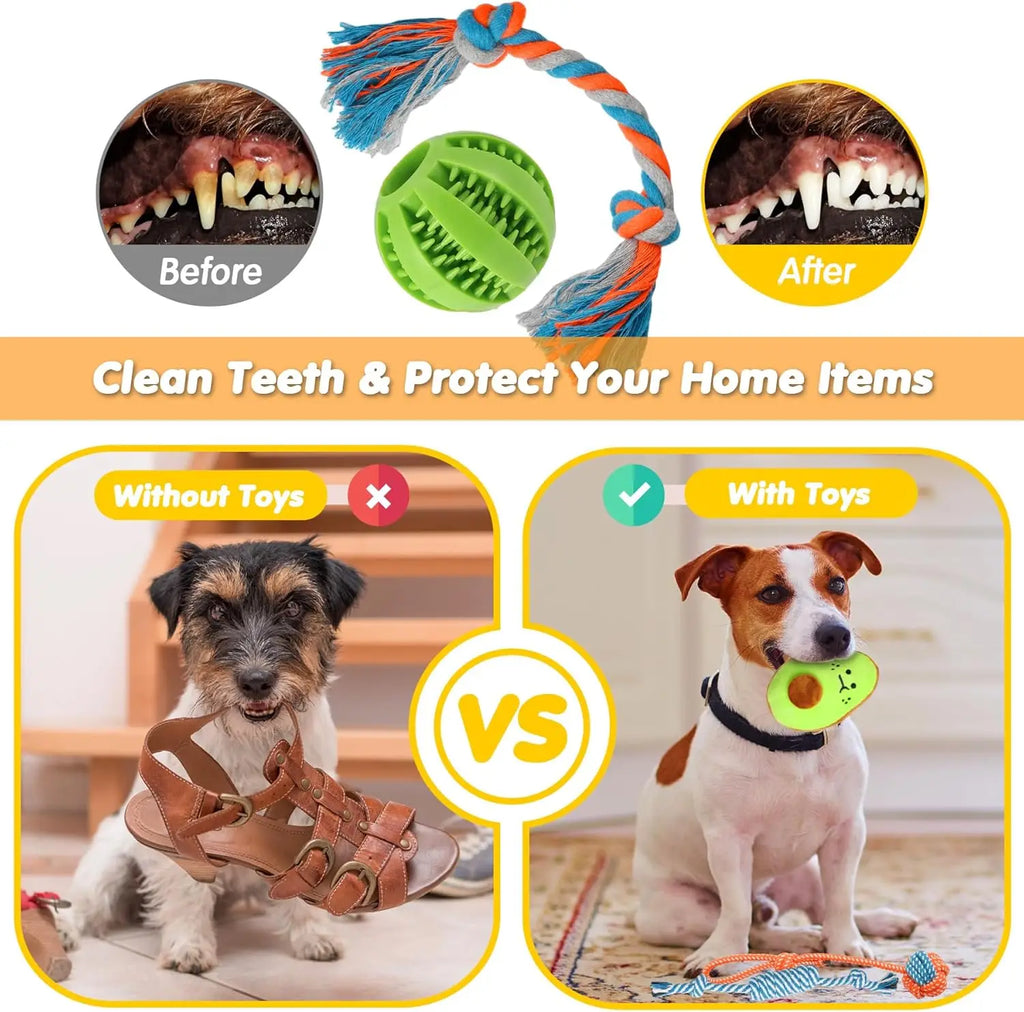 25 Pack Chew Toys For Puppies/Dogs, Ropes, Treats, Squeaky with Ropes, Treat Ball and Squeaks