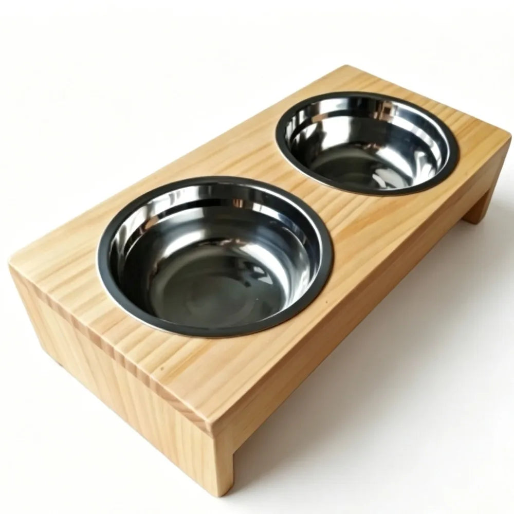 Double Bowls, Raised, For Medium-Large Dogs, Stainless Steel