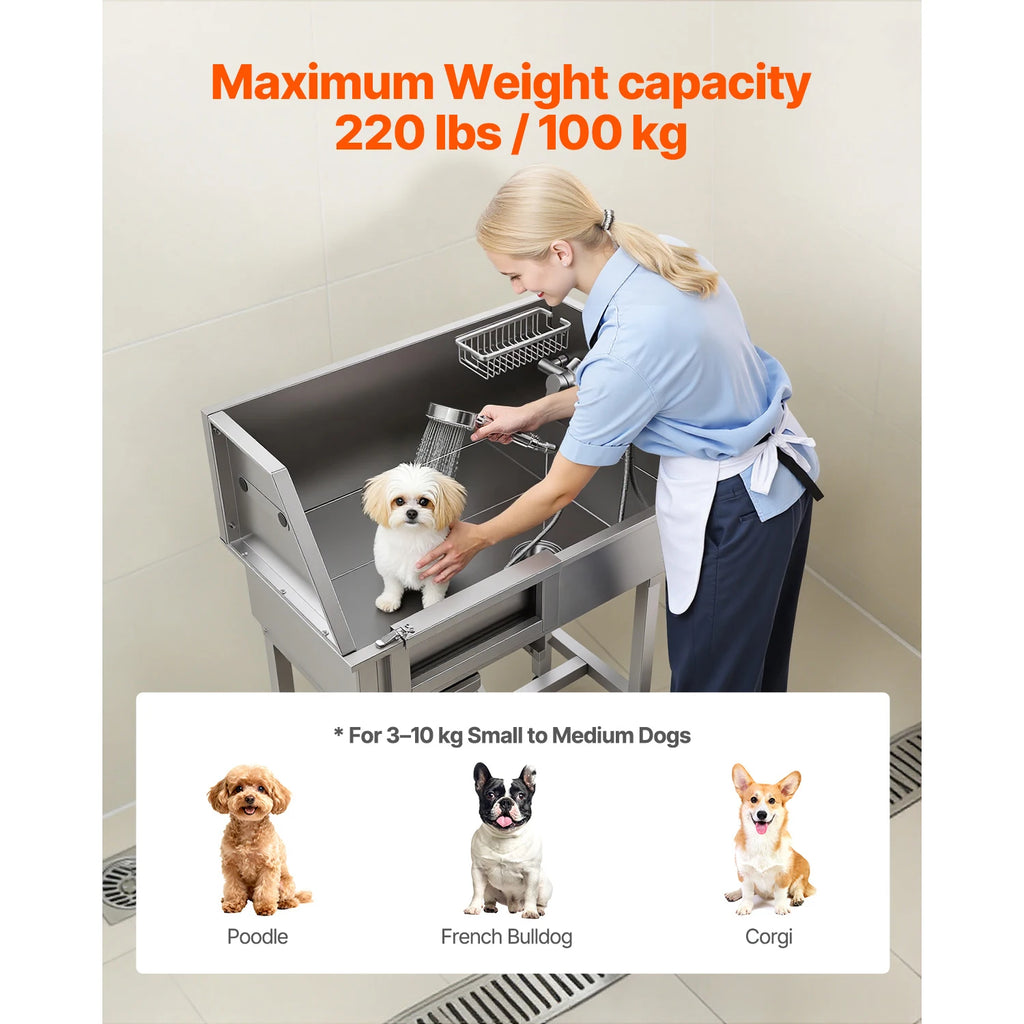 34" Dog Washing Station, Stainless Steel, Faucet, Non-Slip