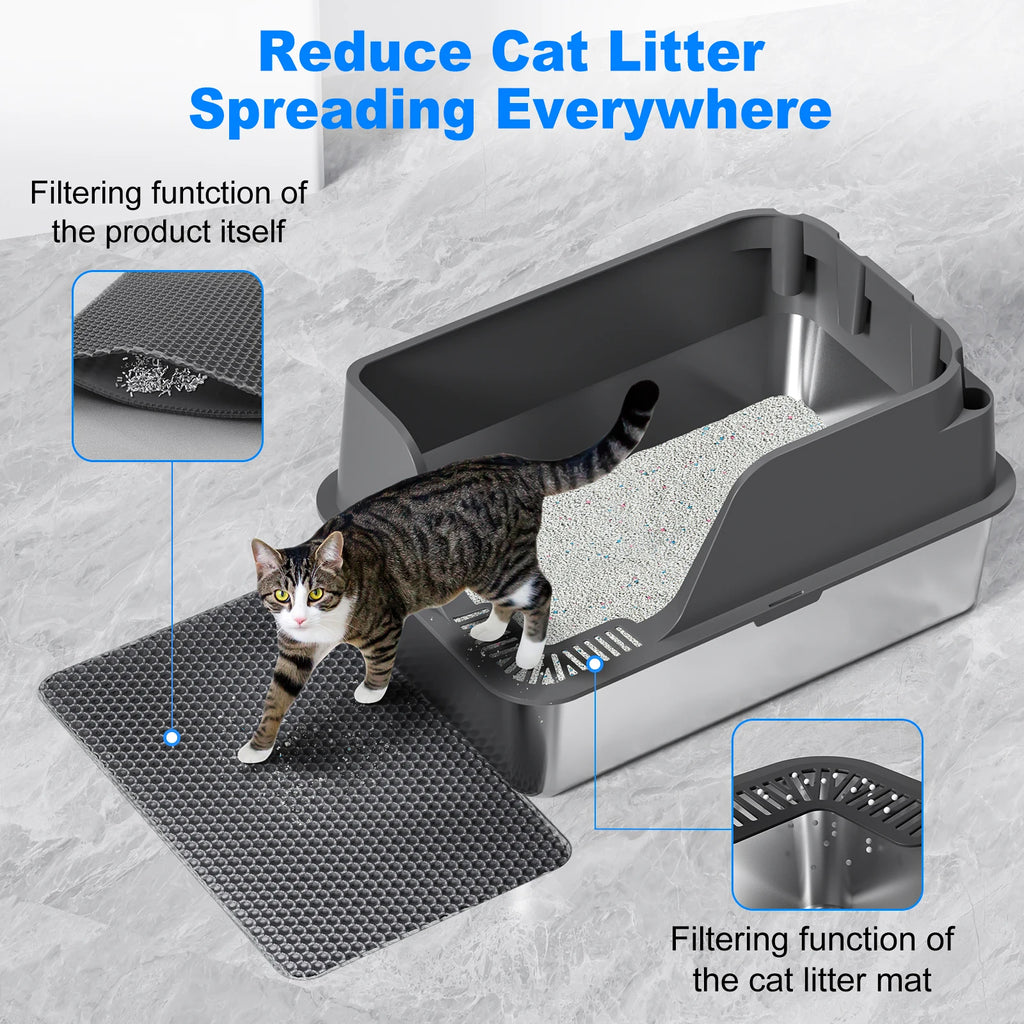 Stainless Steel Cat Litter Box, Splash-Proof & Leak-Proof