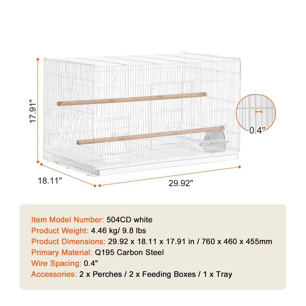30" Bird Cage, Divided, Birds, Travel, Handle, Perches