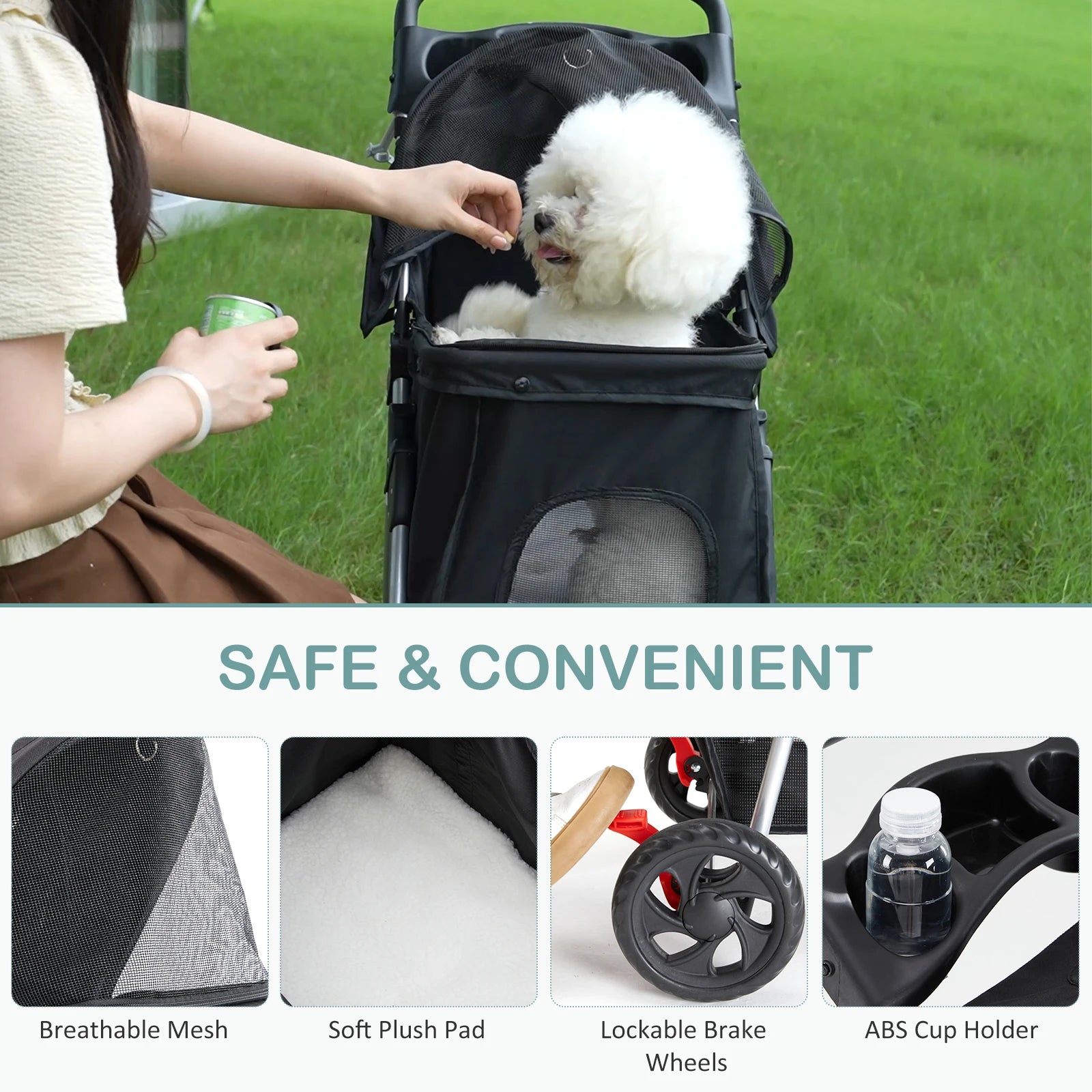 3 Wheel Foldable Pet Stroller For Small Dogs & Cats