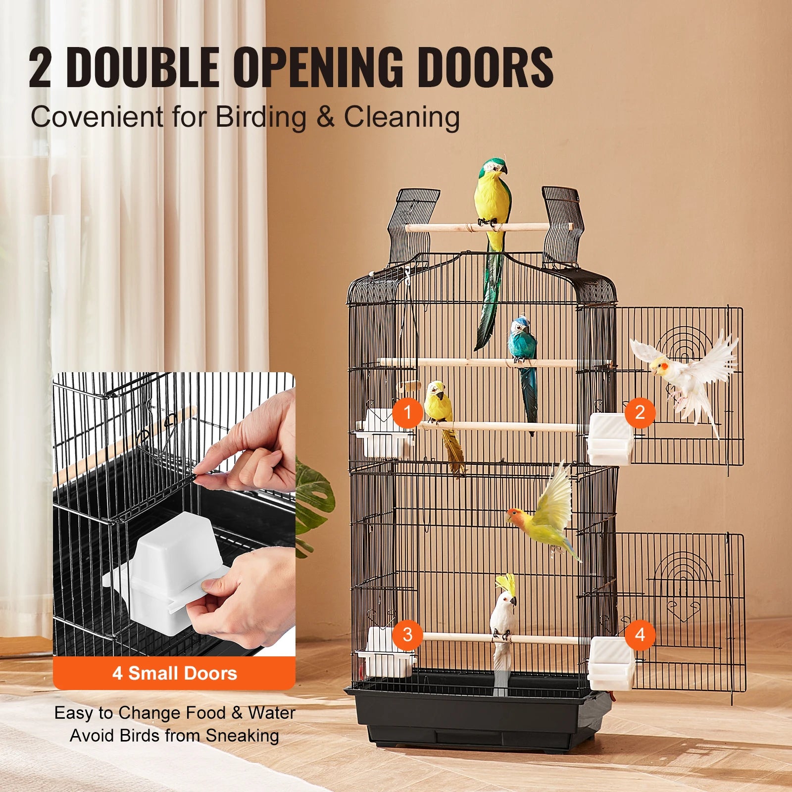 Open Top Bird Cage, Swing and Perch