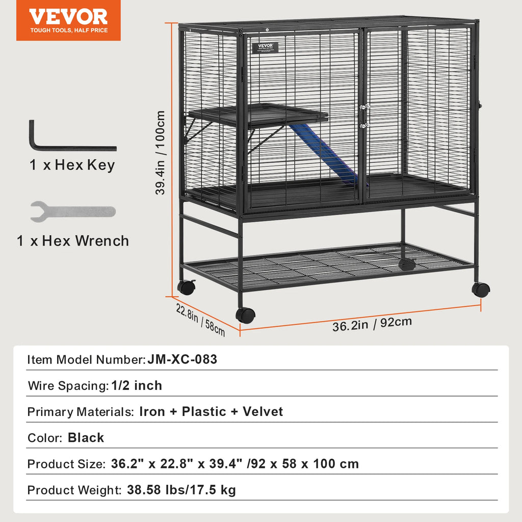 64.6" Rolling Metal Cage For Small Pets