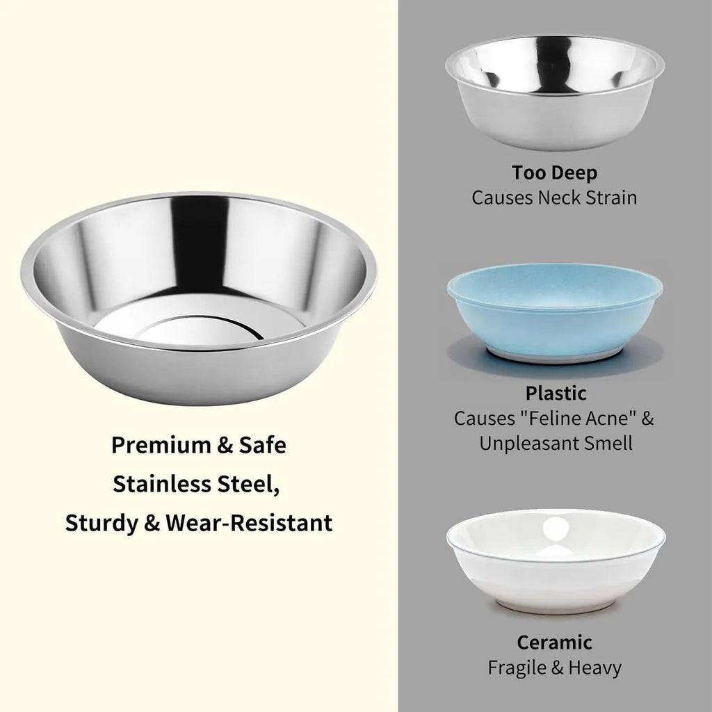 6PCS Stainless Steel Cat Bowls Dishes, 5.6” Metal Shallow Wide Whisker Friendly Cat Food Water Feeding Bowl, Kitten Plates, Basi