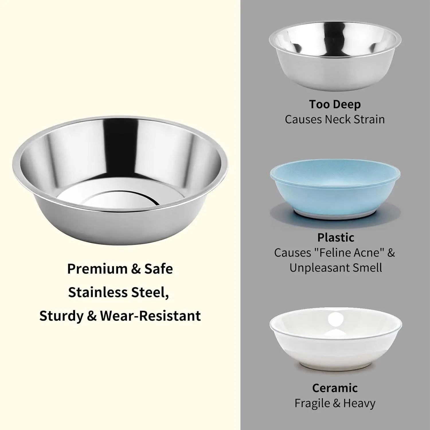 6PCS Stainless Steel Cat Bowls Dishes, 5.6” Metal Shallow Wide Whisker Friendly Cat Food Water Feeding Bowl, Kitten Plates, Basi
