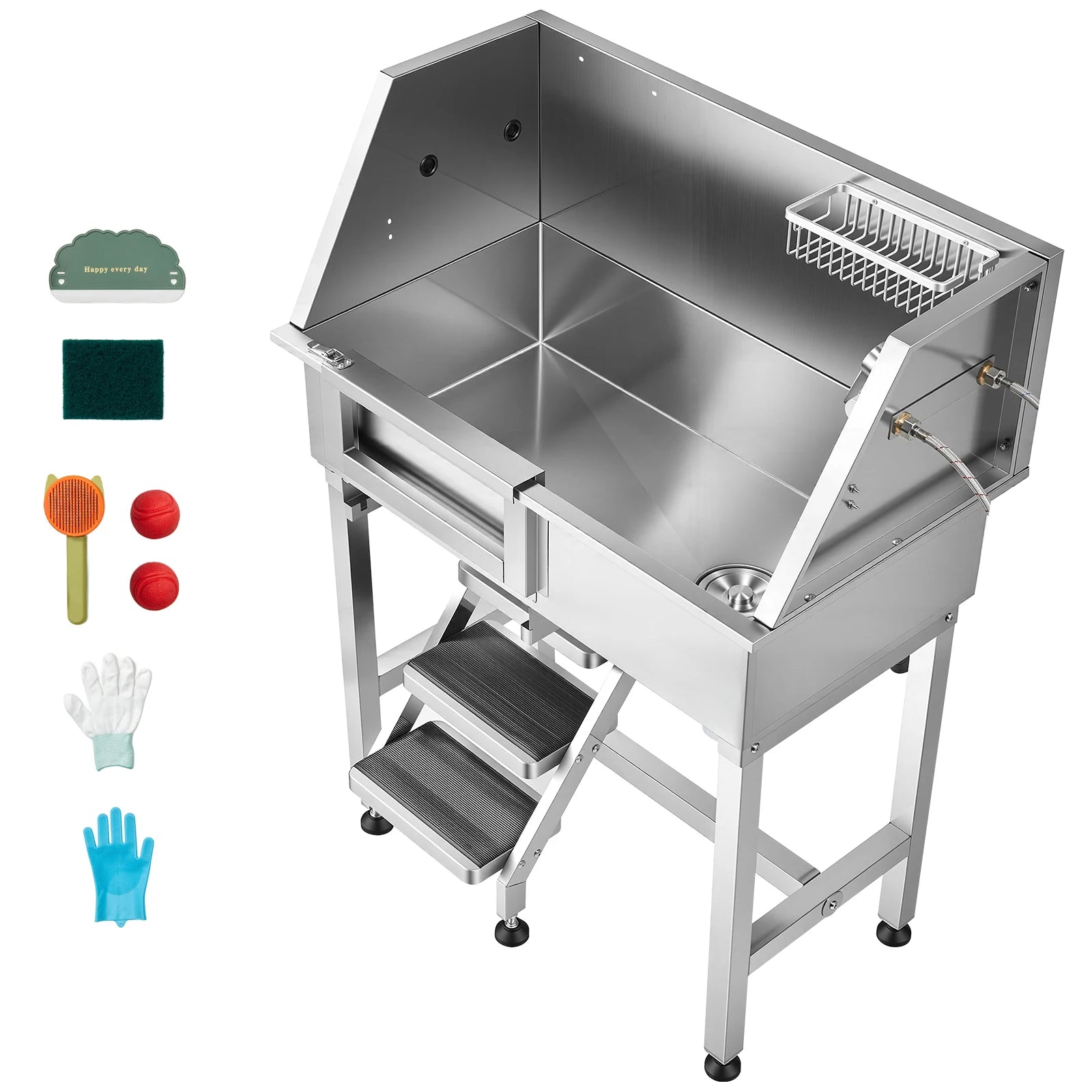 34" Dog Washing Station, Stainless Steel, Faucet, Non-Slip