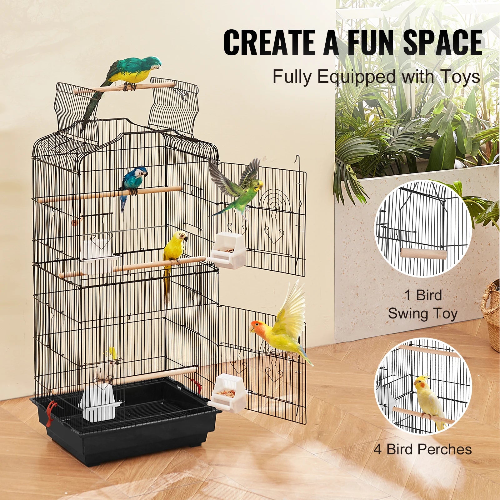 Open Top Bird Cage, Swing and Perch