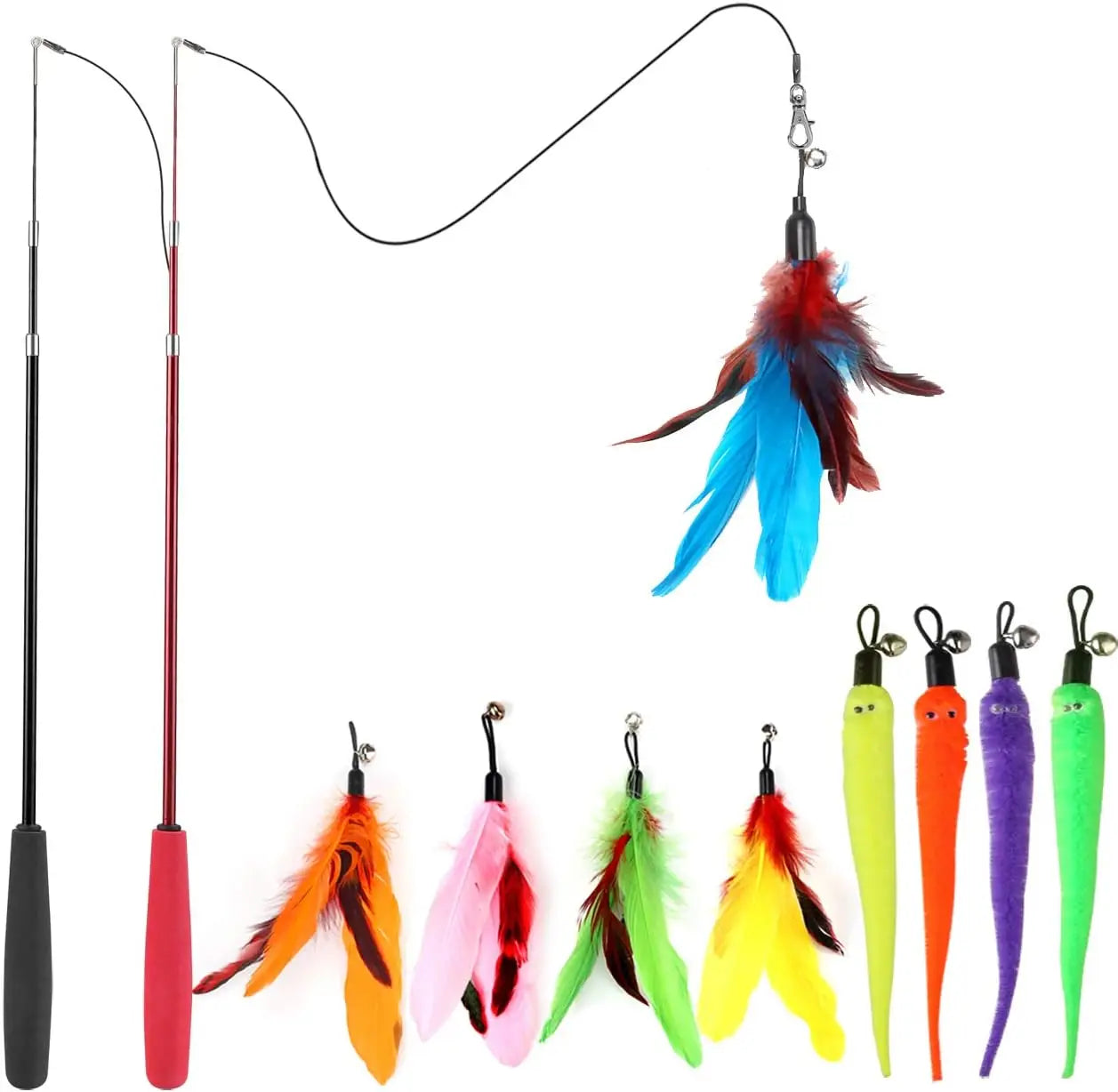 Cat Toys, Interactive, 2PCS, Retractable Wand Toy,  9PCS Feather Refills