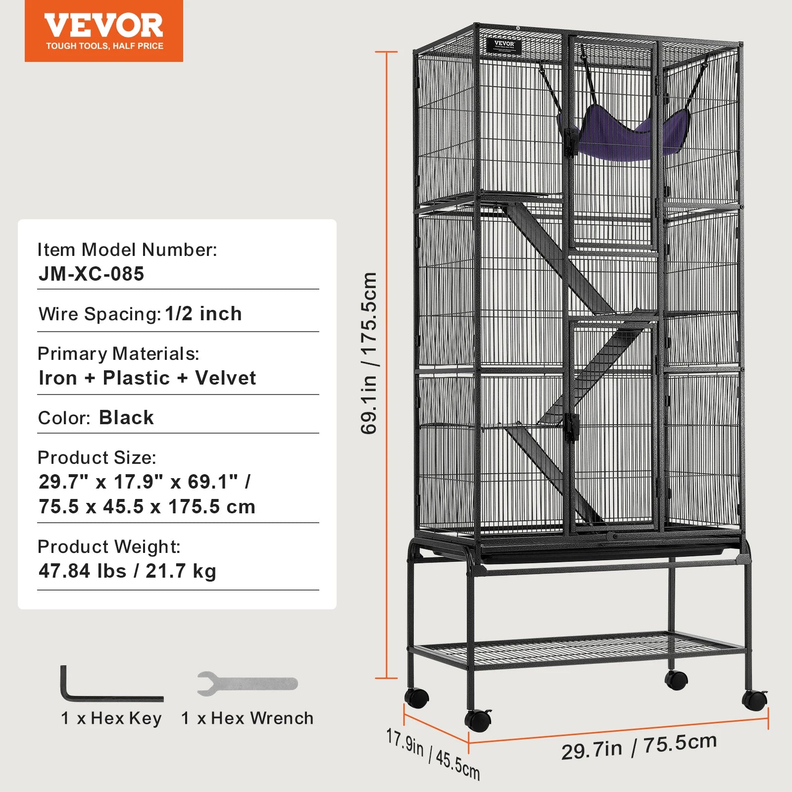 64.6" Rolling Metal Cage For Small Pets