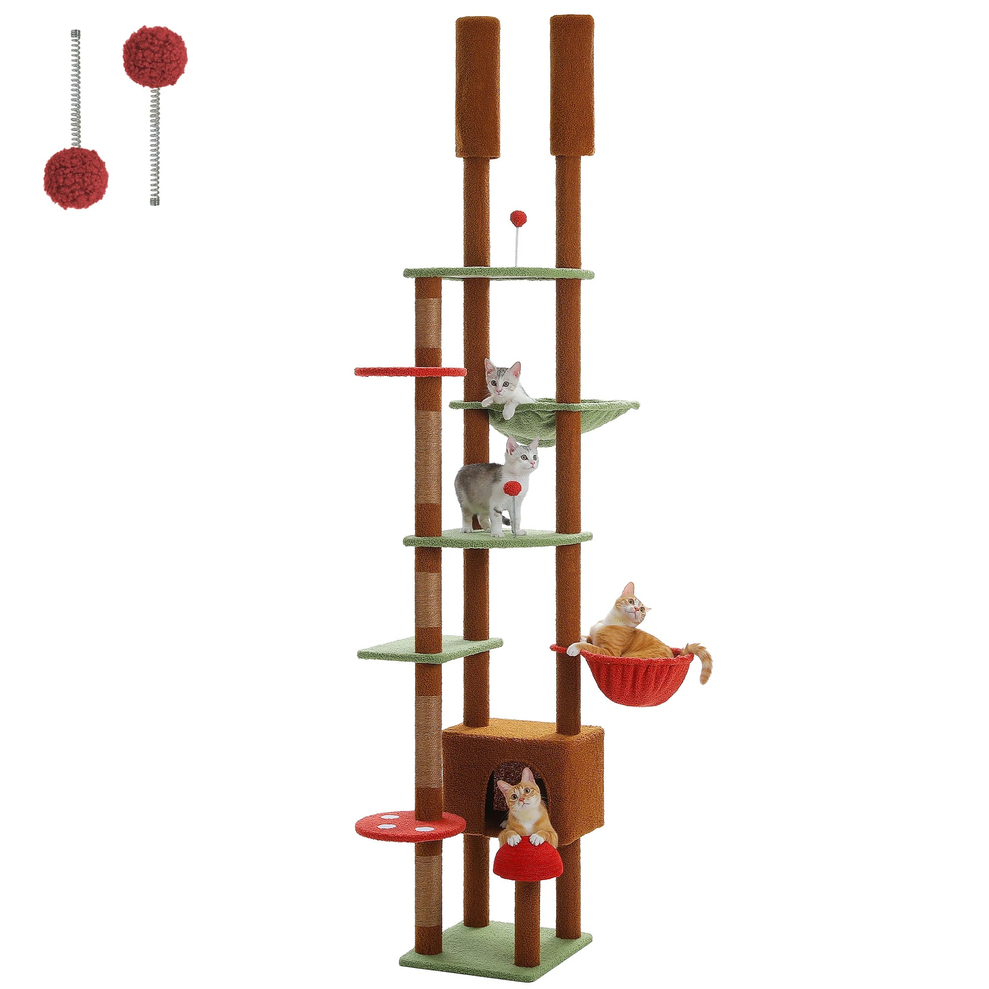 Cat Tree, Adjustable Height with Hammock and Scratching Post