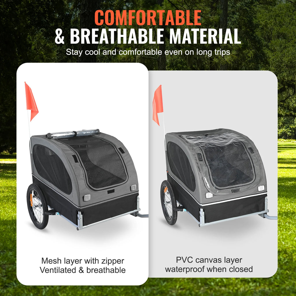 Pet Bike Trailer With Wheels, Coupler, Reflectors Flag, Collapsible