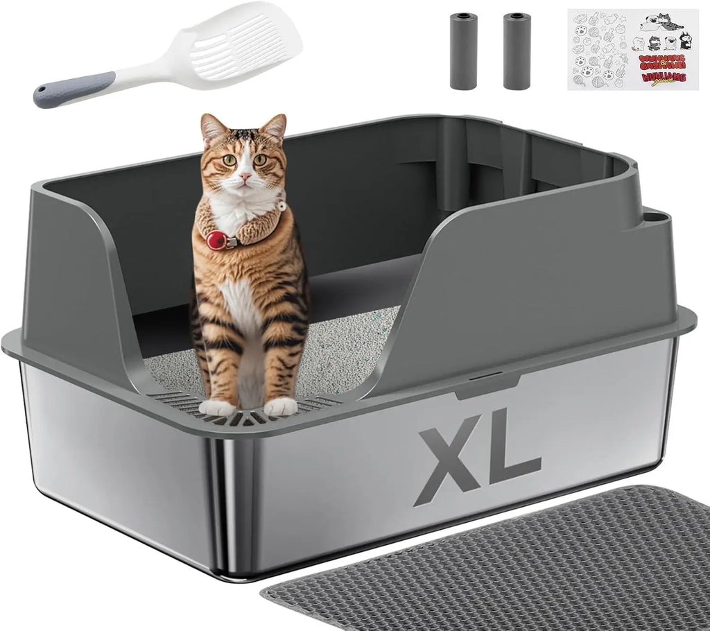 Stainless Steel Cat Litter Box, Splash-Proof & Leak-Proof