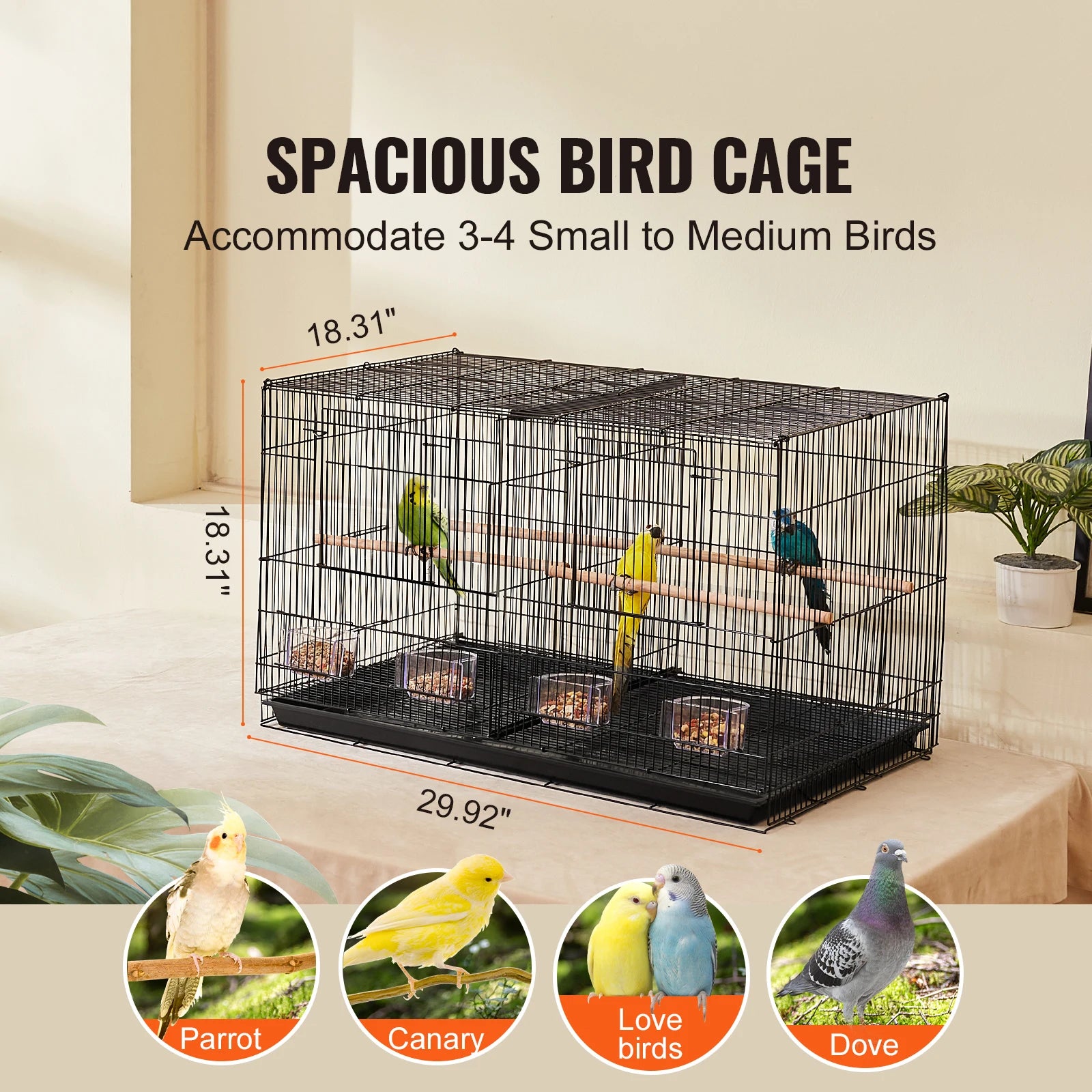 30" Bird Cage, Divided, Birds, Travel, Handle, Perches