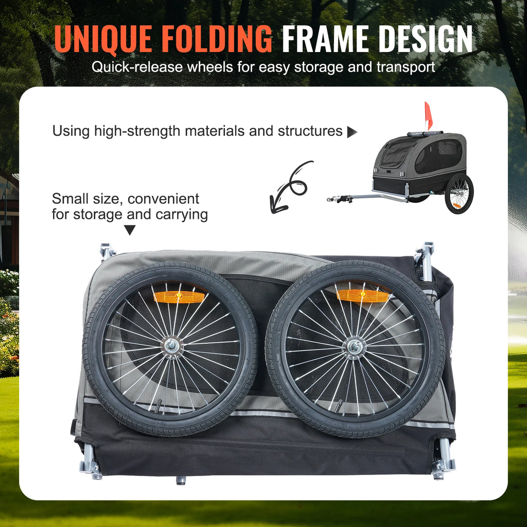 Pet Bike Trailer With Wheels, Coupler, Reflectors Flag, Collapsible