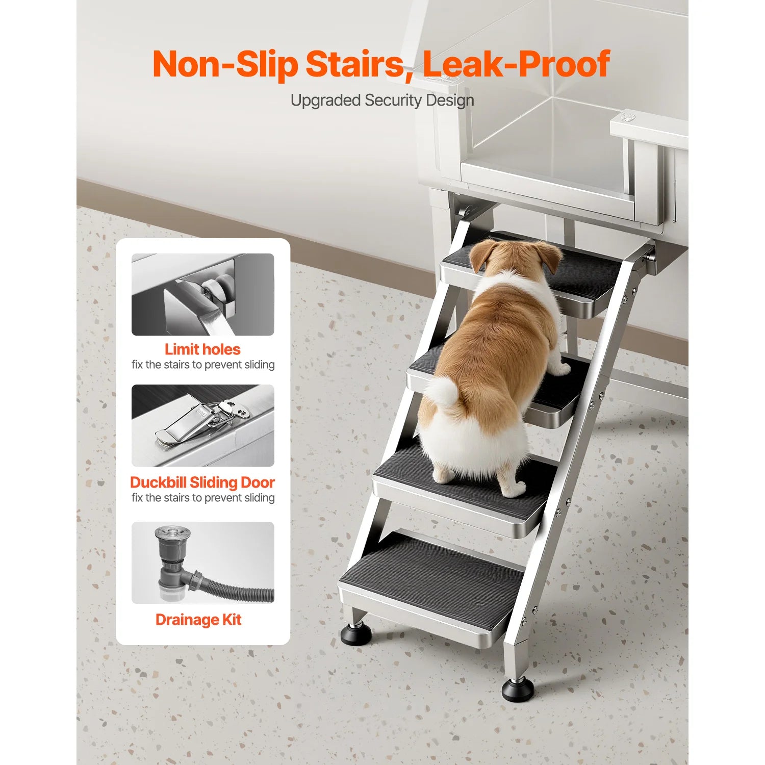 34" Dog Washing Station, Stainless Steel, Faucet, Non-Slip
