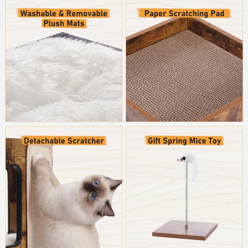 Wood Cat Condo With Soft Mats, Scratch Pad