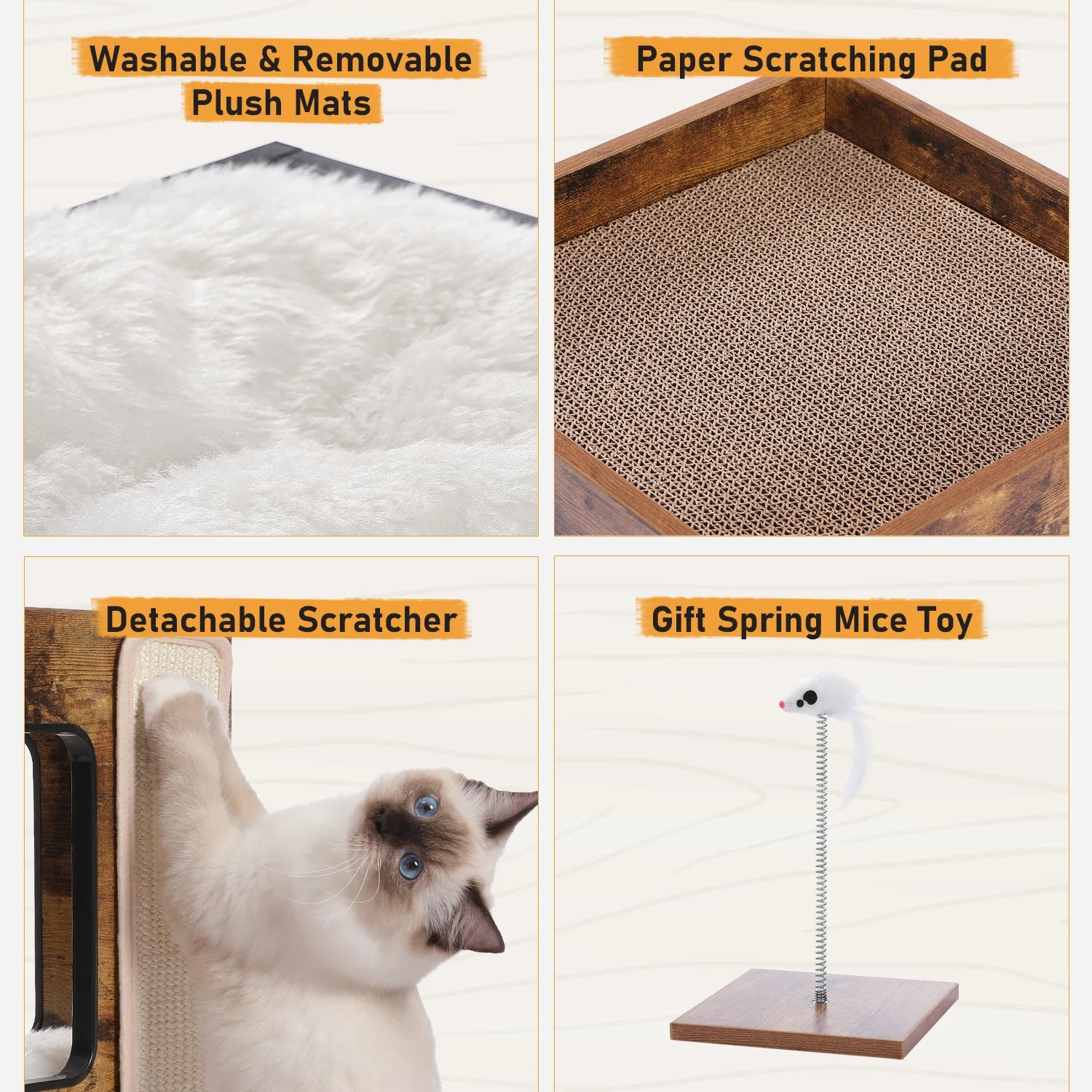 Wood Cat Condo With Soft Mats, Scratch Pad