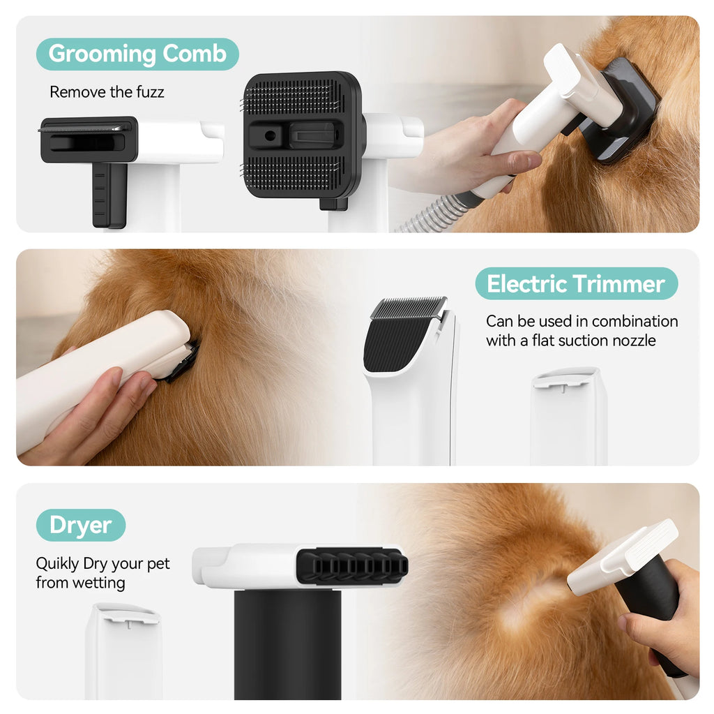 Pet Vacuum Cleaner & Hair Dryer Set, Adjustable Speed and Temperature