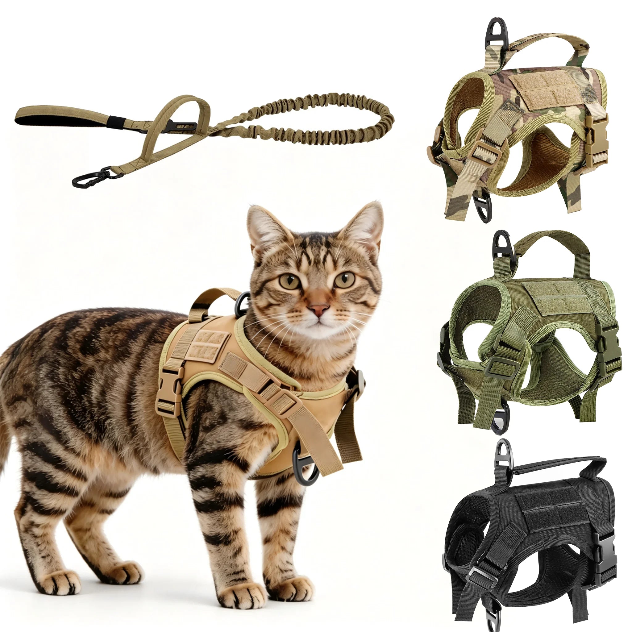 Tactical Cat Harness/Vest Leash Set, Adjustable, Escape Proof, Handle