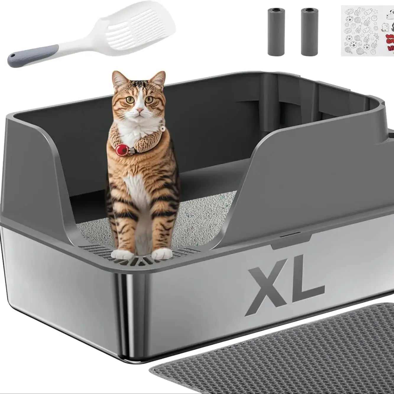 Stainless Steel Cat Litter Box, Splash-Proof & Leak-Proof