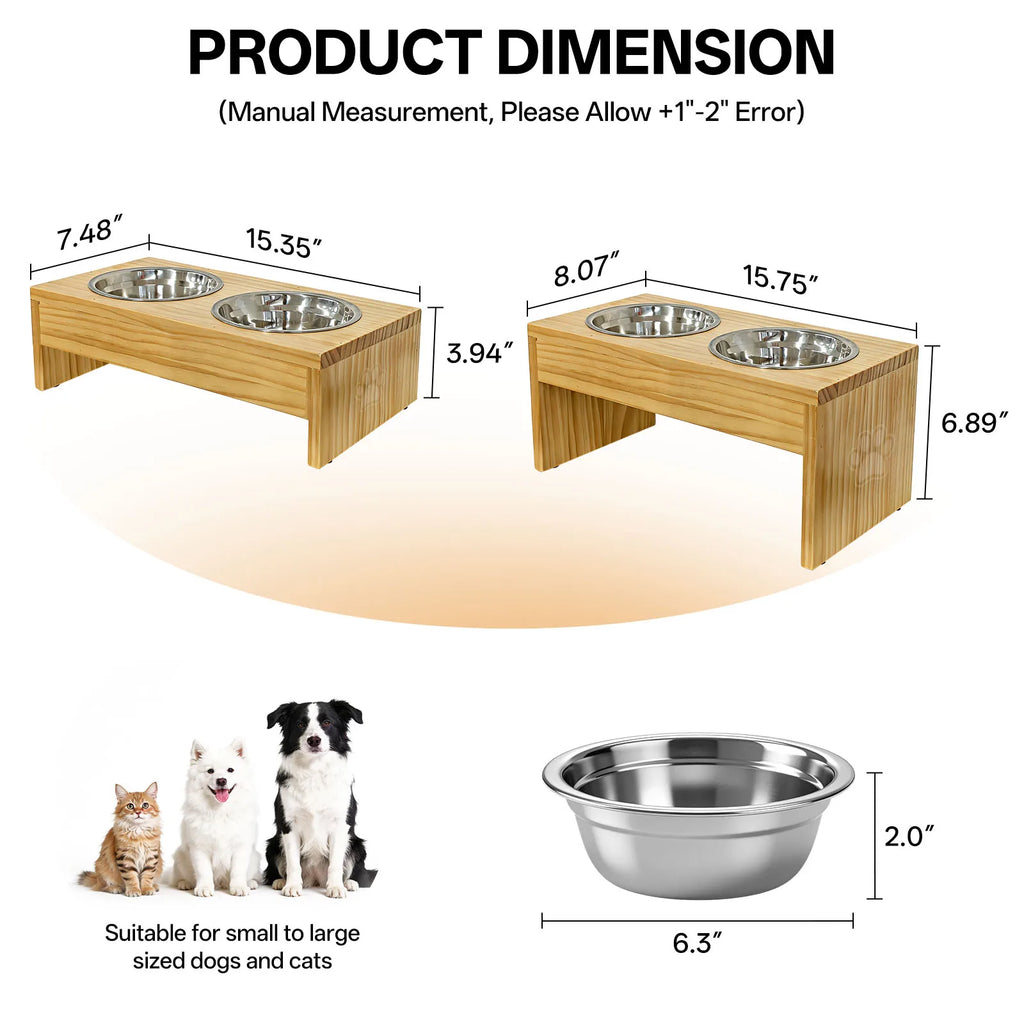 Double Bowls, Raised, For Medium-Large Dogs, Stainless Steel