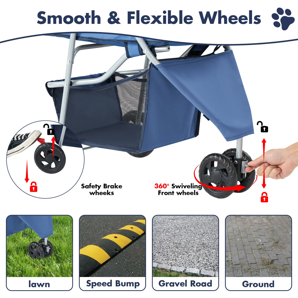 3 Wheel Foldable Pet Stroller For Small Dogs & Cats