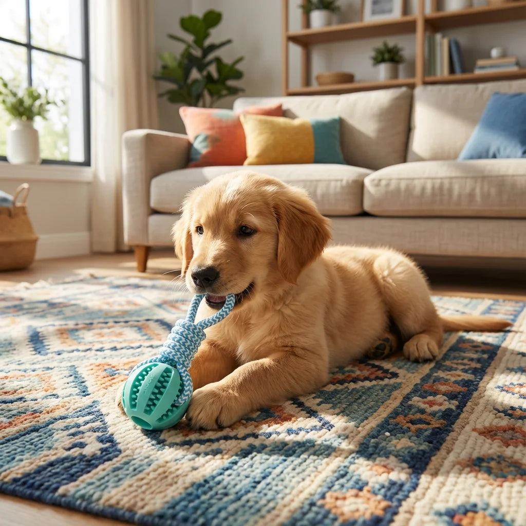 Cotton Rope & Rubber Dog Chew Ball, Treat Dispenser, Durable, Teething