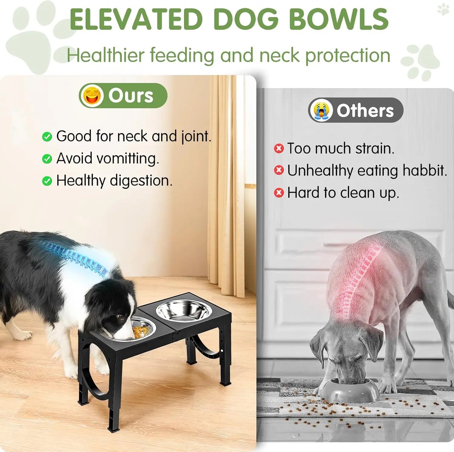 Elevated Dog Bowls Large Breed Raised Dogs Bowl Stand Large/Medium Sized Dog Stainless Steel Food Water Bowl Stands 5 Heights Ad