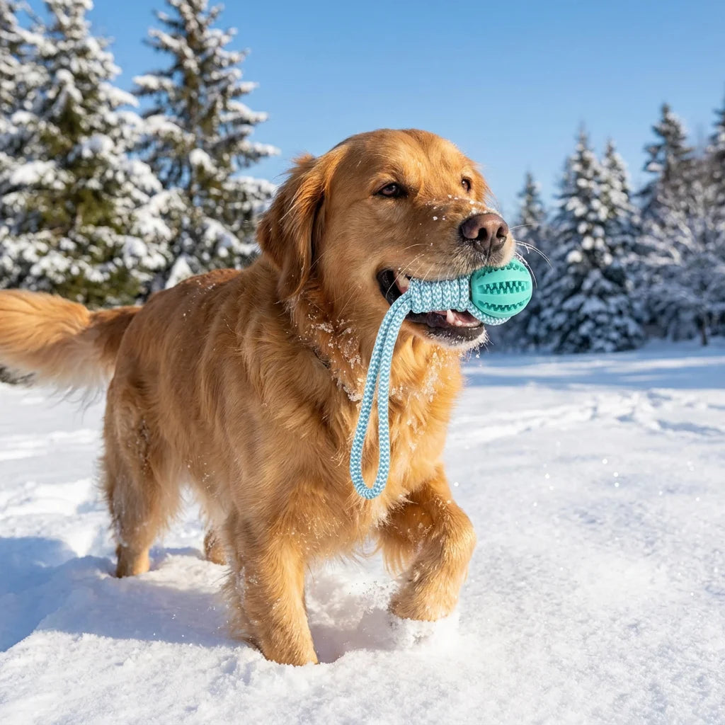 Cotton Rope & Rubber Dog Chew Ball, Treat Dispenser, Durable, Teething