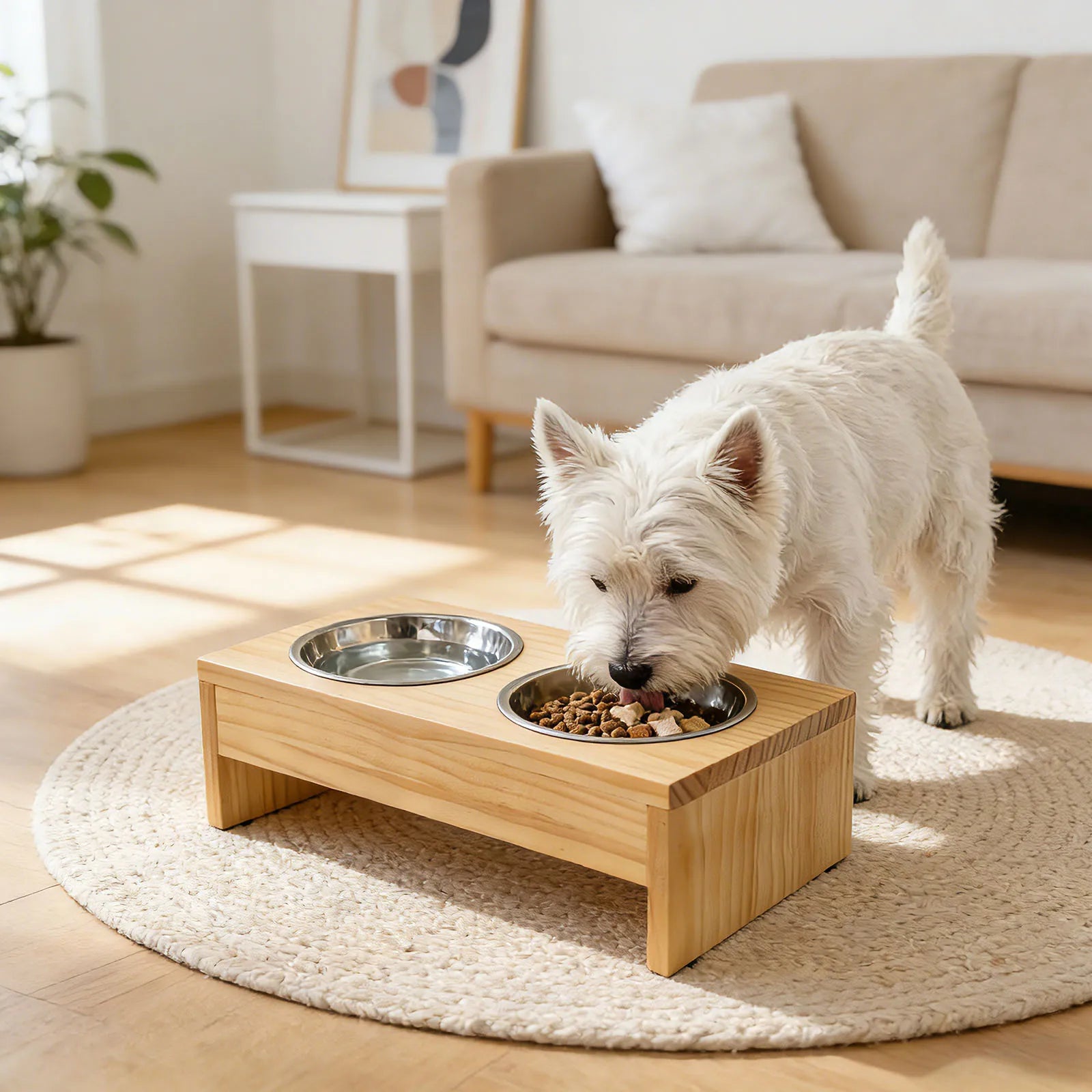 Double Bowls, Raised, For Medium-Large Dogs, Stainless Steel