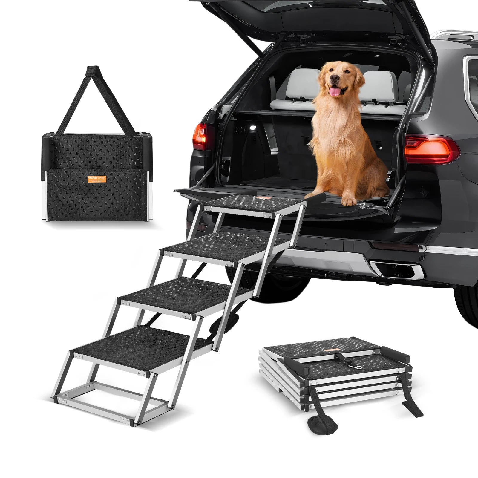 Dog Stair for Vehicles, Wide, Folding, Aluminum